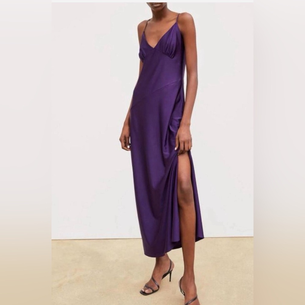 Zara Purple High-Slit Slip Dress